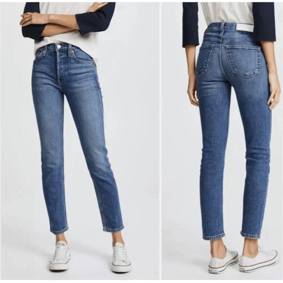 RE/DONE NWT 90's High Rise Ankle Crop in Classic Faded Blue // 26 - Picture 1 of 12